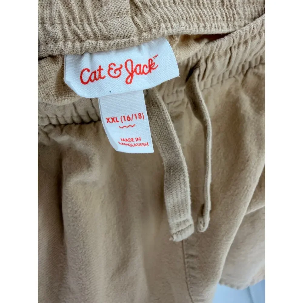 Cat & Jack Boys XXL 16/18 Tan Khaki Pull-On Shorts Cotton Drawstring